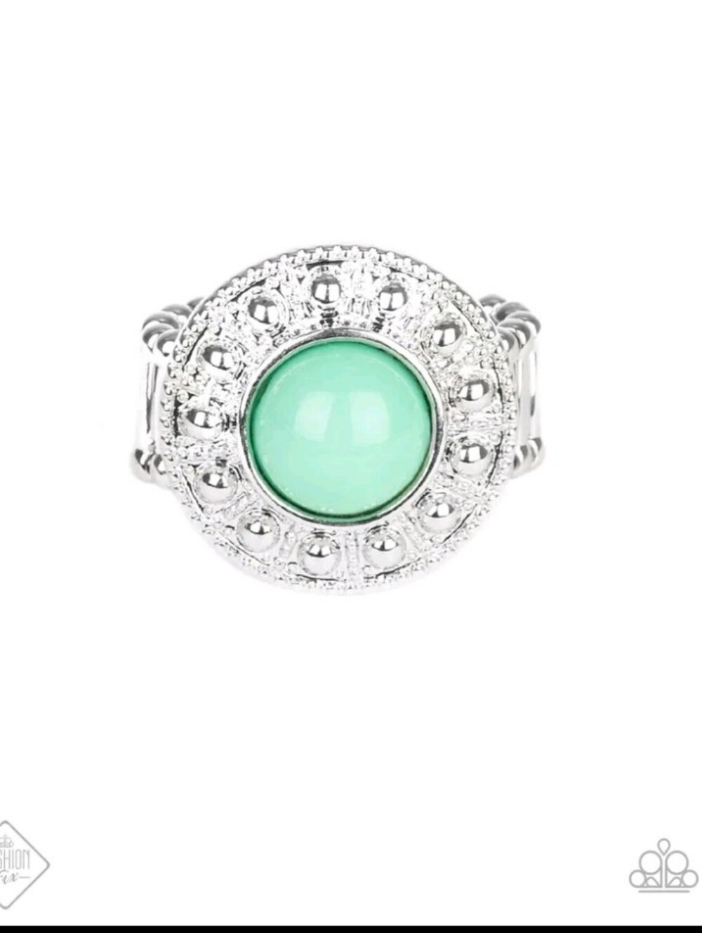Treasure Chest Shimmer Paparazzi Silver-Tone Ring Mint Green Cabochon
